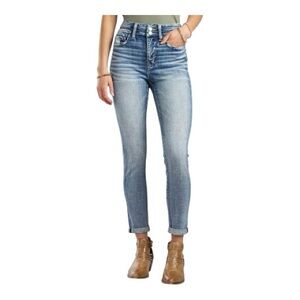 BKE Buckle Women's Billie Slim Fit High Rise Cropped Straight Blue Jeans 28x28